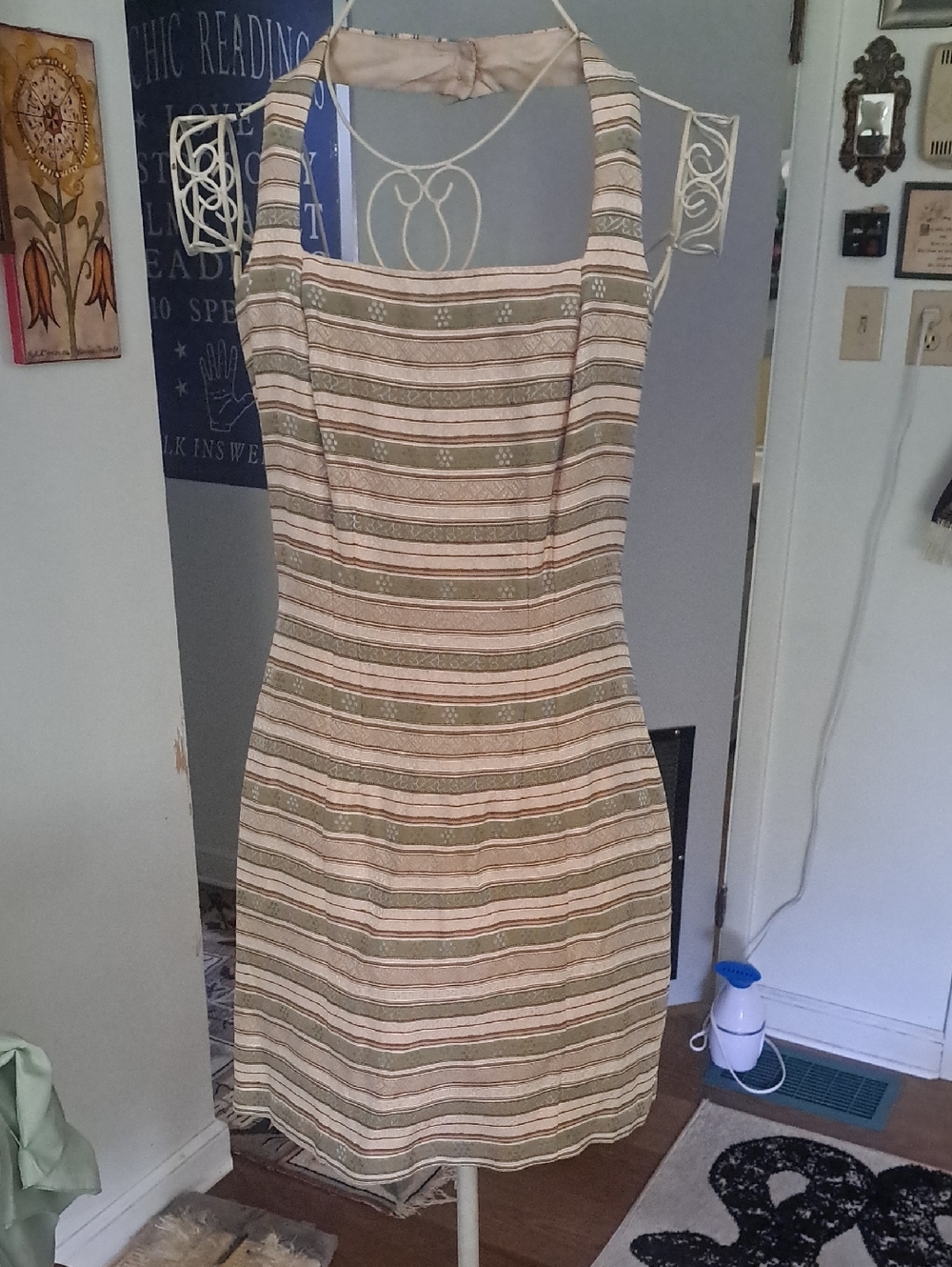 Vintage Dawn Joy Striped Brocade Halter Dress, Sz 7/8